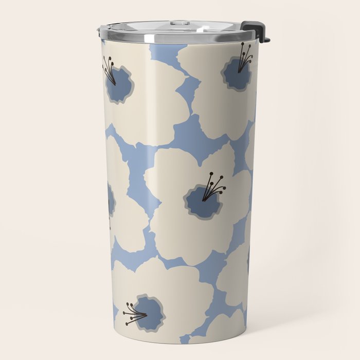Retro Floral Light Blue Travel Mug Gallery Image 2