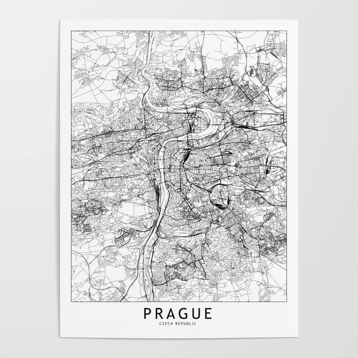 Prague White Map Poster Gallery Image 1
