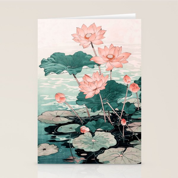 Japanese Wall Art Floral Lotus Painting Pink Pastel Green botanical Wabi Sabi Flower Poster Stationery Card Gallery Image 2