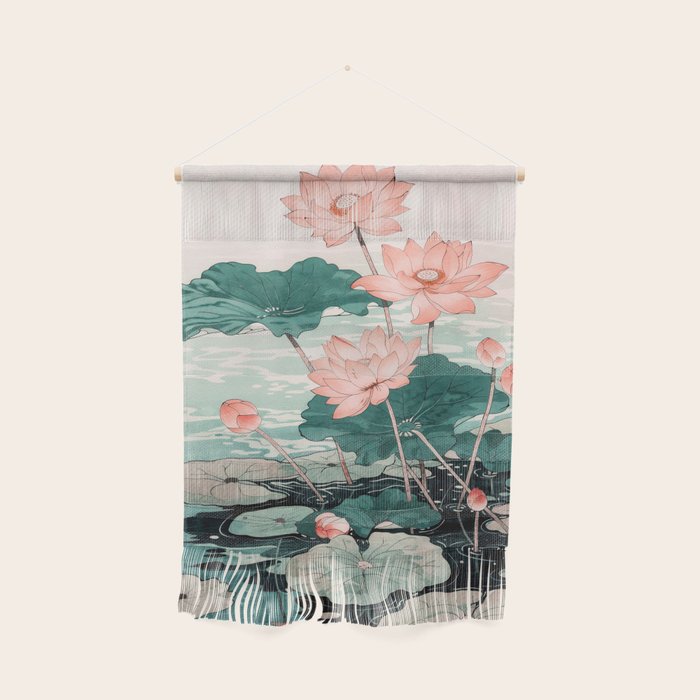 Japanese Wall Art Floral Lotus Painting Pink Pastel Green botanical Wabi Sabi Flower Poster Wall Hanging Gallery Image 1