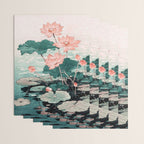 Japanese Wall Art Floral Lotus Painting Pink Pastel Green botanical Wabi Sabi Flower Poster Wrapping Paper Gallery Image 3