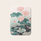 Japanese Wall Art Floral Lotus Painting Pink Pastel Green botanical Wabi Sabi Flower Poster Bath Mat Gallery Image 1