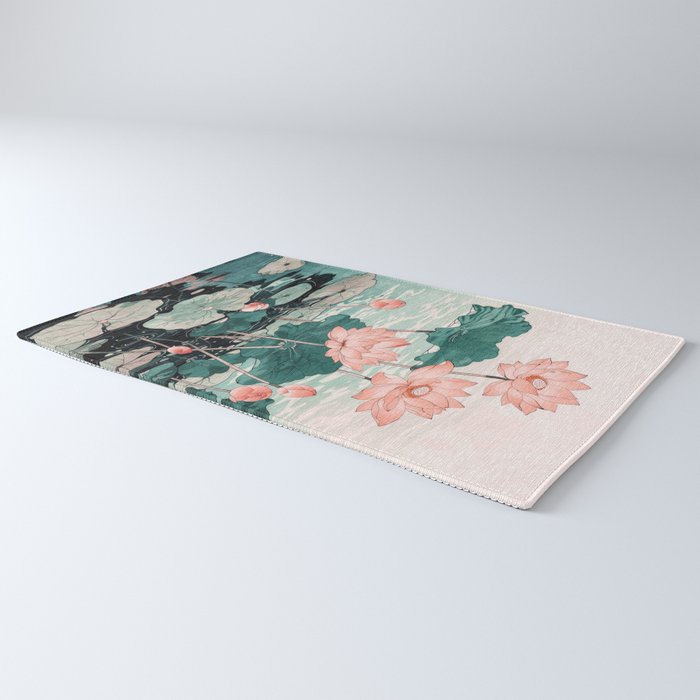 Japanese Wall Art Floral Lotus Painting Pink Pastel Green botanical Wabi Sabi Flower Poster Rug Gallery Image 3