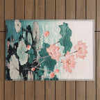Japanese Wall Art Floral Lotus Painting Pink Pastel Green botanical Wabi Sabi Flower Poster Outdoor Rug Gallery Image 1