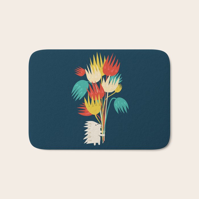 Hedgehog with flowers Bath Mat Gallery Image 1