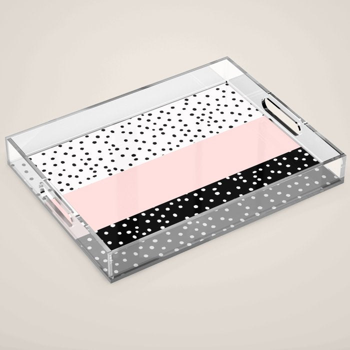Pink white black watercolor polka dots Acrylic Tray Gallery Image 1
