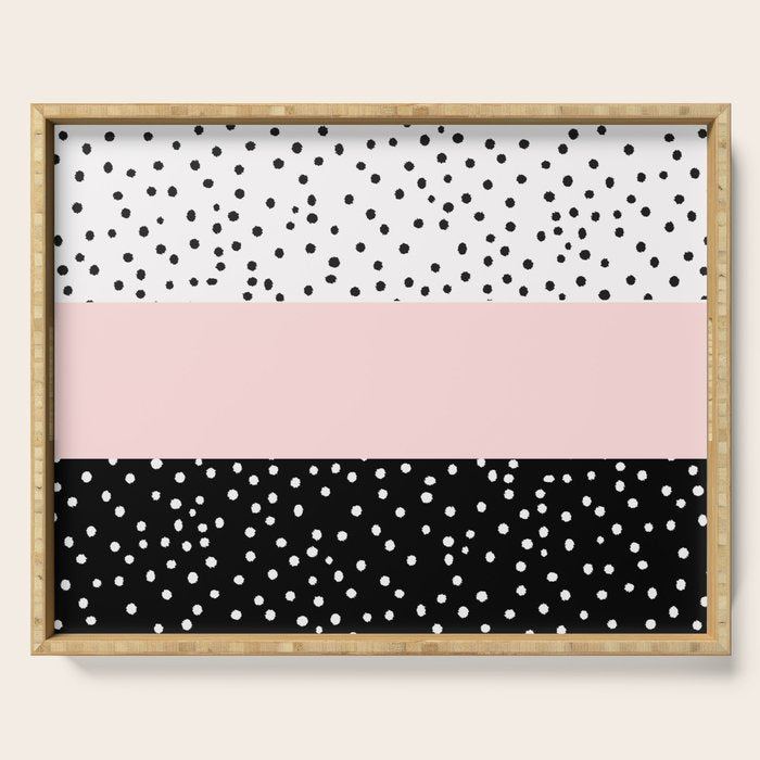 Pink white black watercolor polka dots Serving Tray Gallery Image 1