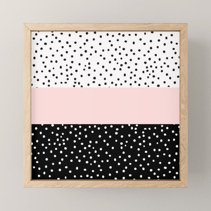 Pink white black watercolor polka dots Mini Art Print Gallery Image 1