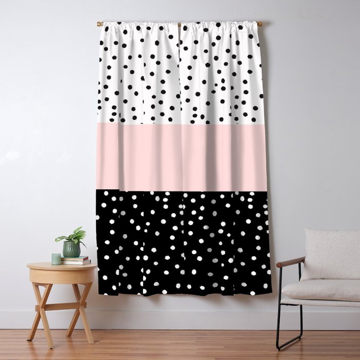 Pink white black watercolor polka dots Window Curtain Gallery Image 5