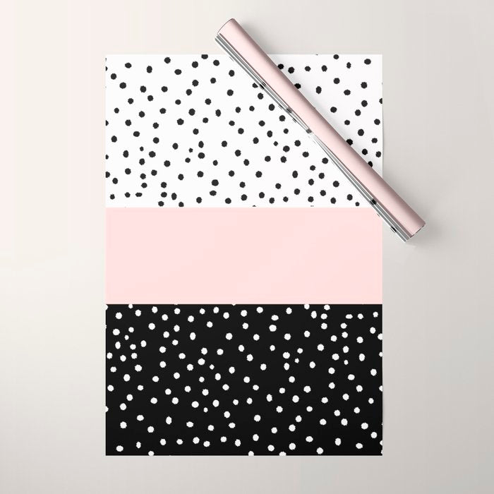 Pink white black watercolor polka dots Wrapping Paper Gallery Image 1
