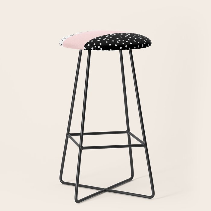 Pink white black watercolor polka dots Stool Gallery Image 1