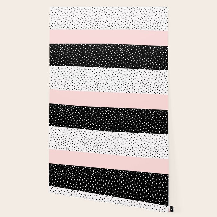 Pink white black watercolor polka dots Wallpaper Gallery Image 2