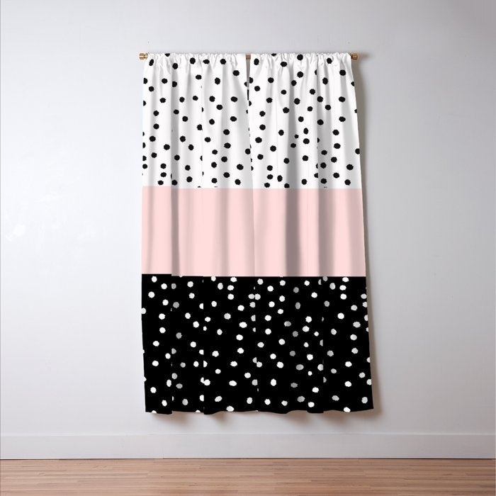 Pink white black watercolor polka dots Window Curtain Gallery Image 3