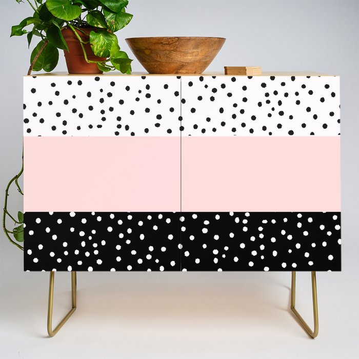 Pink white black watercolor polka dots Credenza Gallery Image 1