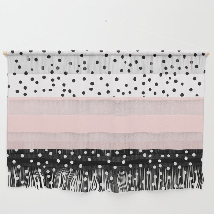Pink white black watercolor polka dots Wall Hanging Gallery Image 1