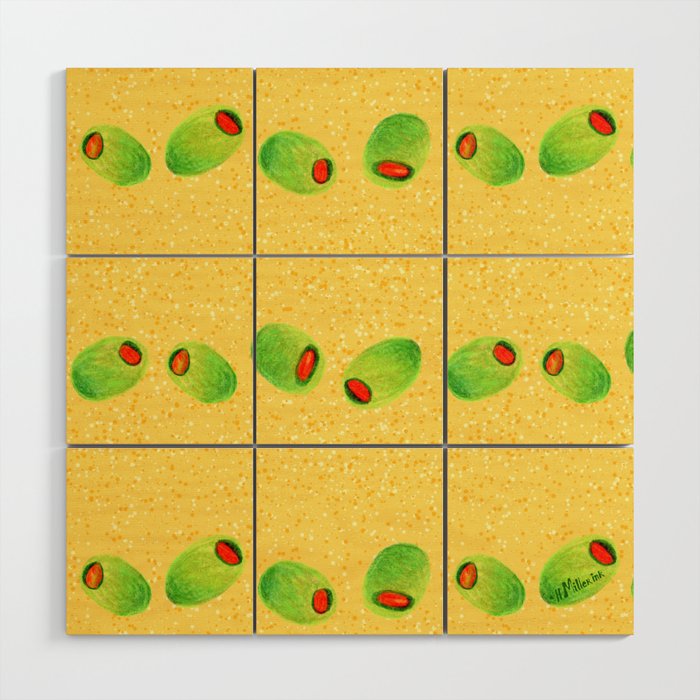 Olive Snack in Green & Yellow Wood Wall Art Gallery Image 1