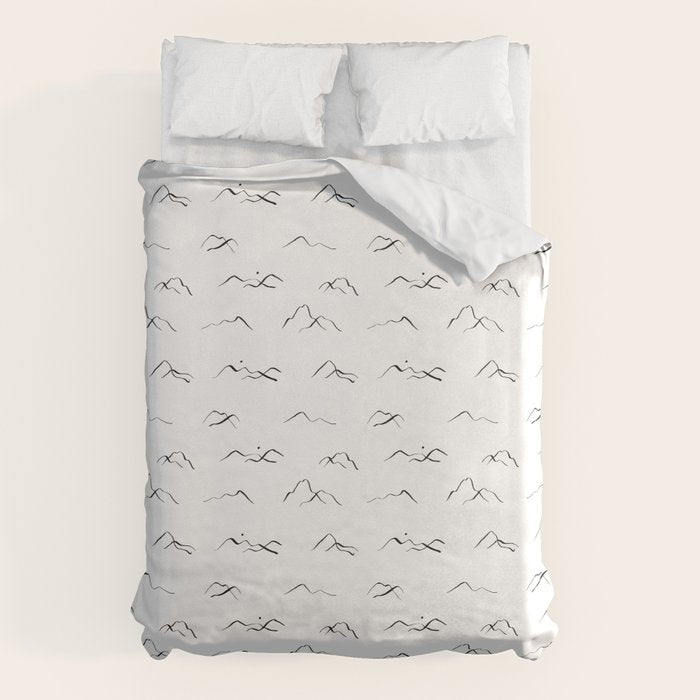 Black and white mountain landscape pattern Duvet Cover Gallery Image 1