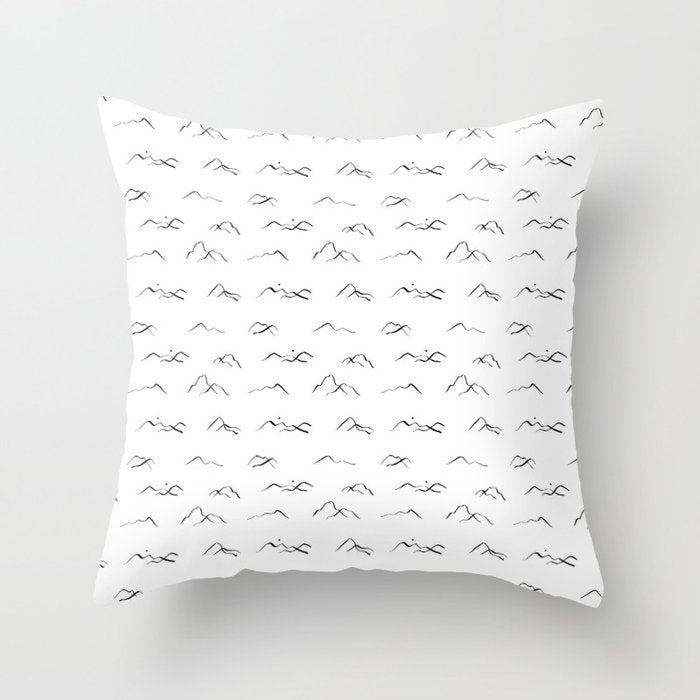 Black and white mountain landscape pattern Throw Pillow Gallery Image 1