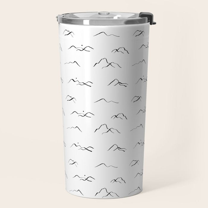 Black and white mountain landscape pattern Travel Mug Gallery Image 2