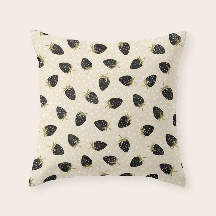 Sweet Strawberries - black, moss, cream, and white Throw Pillow Gallery Image 6