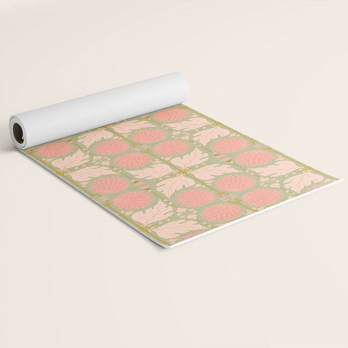Art Nouveau Bohemian Peach Floral Botanical Yoga Mat Gallery Image 2
