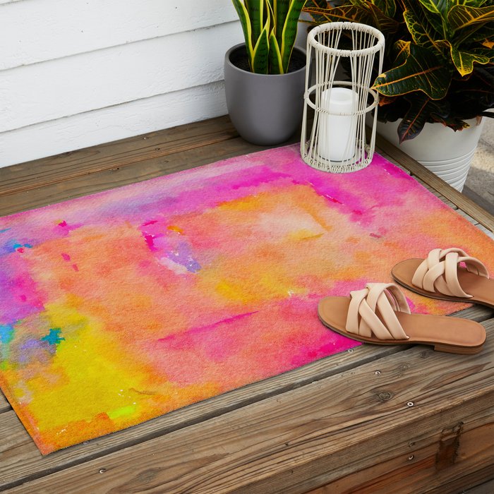 Be A Rainbow In Someone's Cloud | Modern Bohemian Watercolor Painting Optimism Positivity Good Vibes Outdoor Rug Gallery Image 2