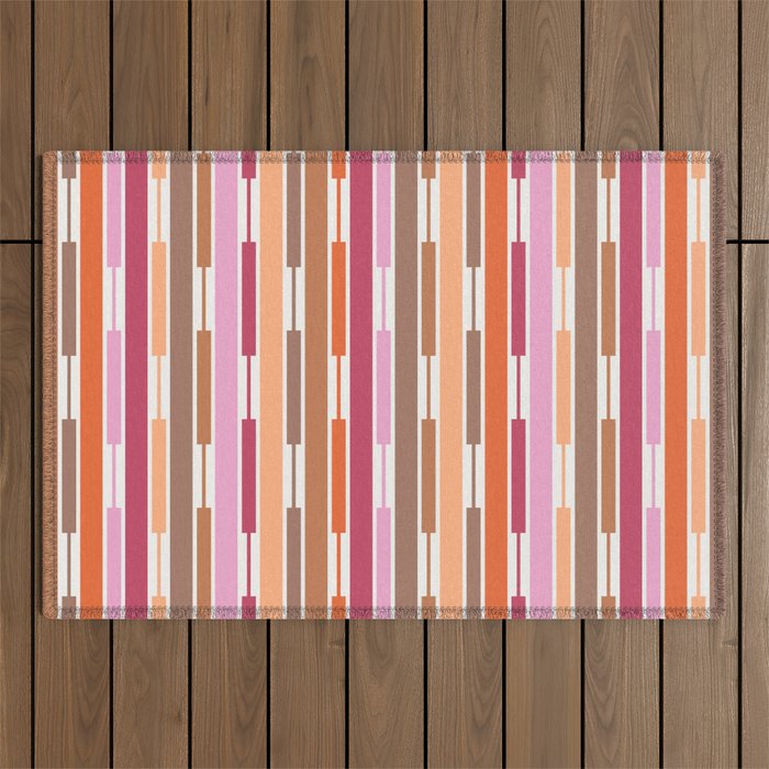 Geo Chain Vertical Stripes Pattern Inspired by PANTONE 17 1230 Color of the Year Mocha Mousse Outdoor Rug Gallery Image 1