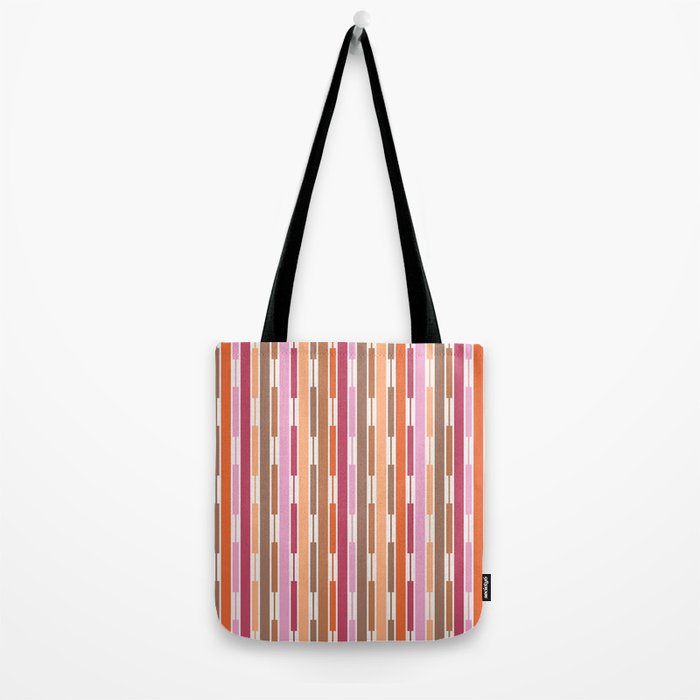 Geo Chain Vertical Stripes Pattern Inspired by PANTONE 17 1230 Color of the Year Mocha Mousse Tote Bag Gallery Image 2