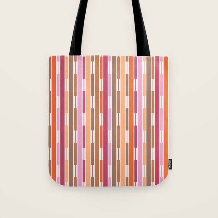 Geo Chain Vertical Stripes Pattern Inspired by PANTONE 17 1230 Color of the Year Mocha Mousse Tote Bag Gallery Image 1