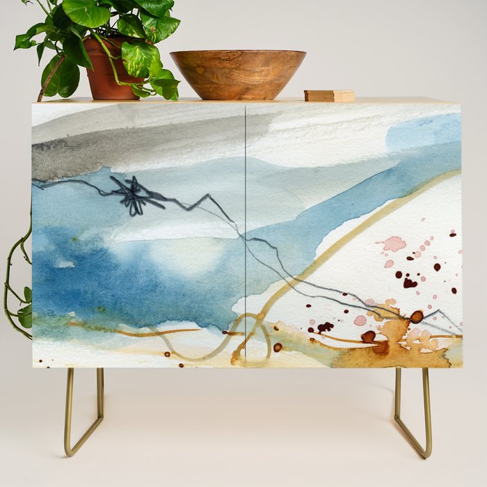 Summer Rain Storm - abstract watercolor painting ultramarine blue grey Credenza Gallery Image 1