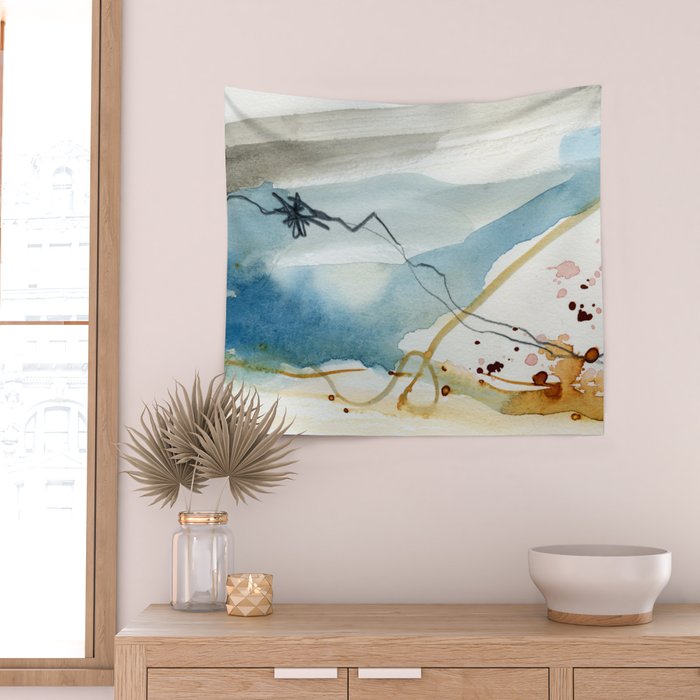Summer Rain Storm - abstract watercolor painting ultramarine blue grey Wall Tapestry Gallery Image 2