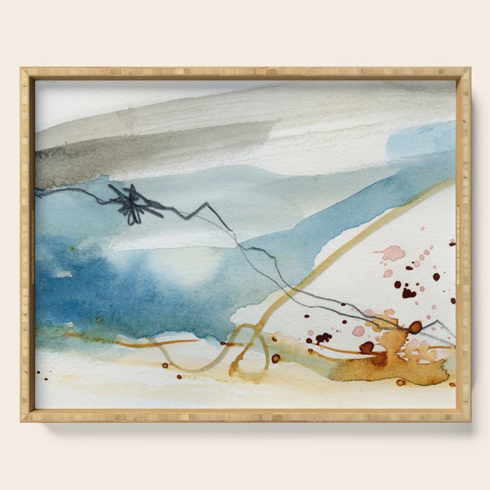 Summer Rain Storm - abstract watercolor painting ultramarine blue grey Serving Tray Gallery Image 1