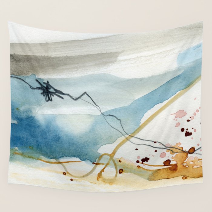 Summer Rain Storm - abstract watercolor painting ultramarine blue grey Wall Tapestry Gallery Image 1