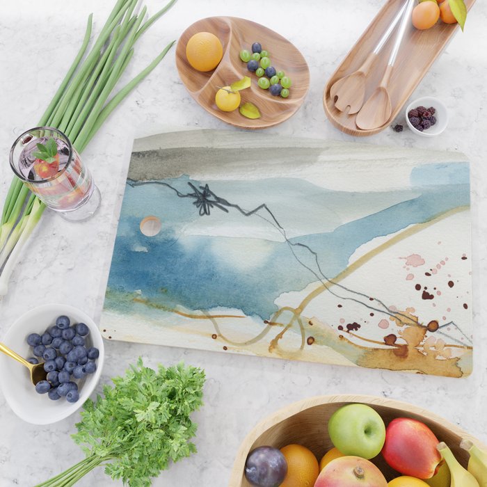 Summer Rain Storm - abstract watercolor painting ultramarine blue grey Cutting Board Gallery Image 2
