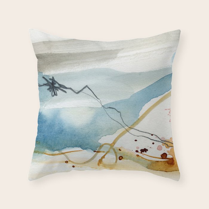 Summer Rain Storm - abstract watercolor painting ultramarine blue grey Throw Pillow Gallery Image 1