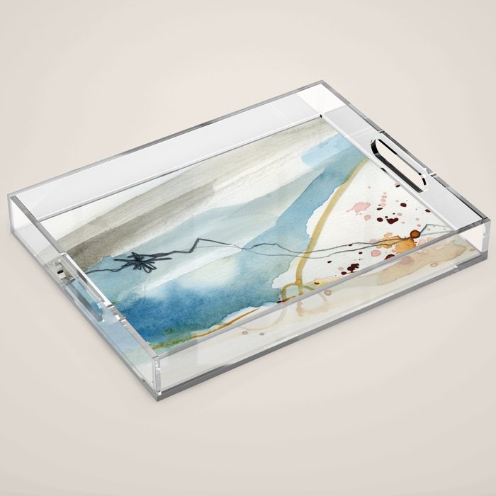 Summer Rain Storm - abstract watercolor painting ultramarine blue grey Acrylic Tray Gallery Image 1