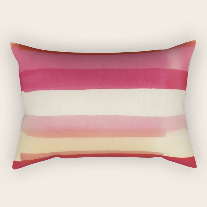 Watercolor Stripe Pattern in Warm Red Pink and Cream Rectangular Pillow Gallery Image 2