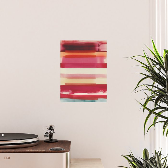 Watercolor Stripe Pattern in Warm Red Pink and Cream Poster Gallery Image 2