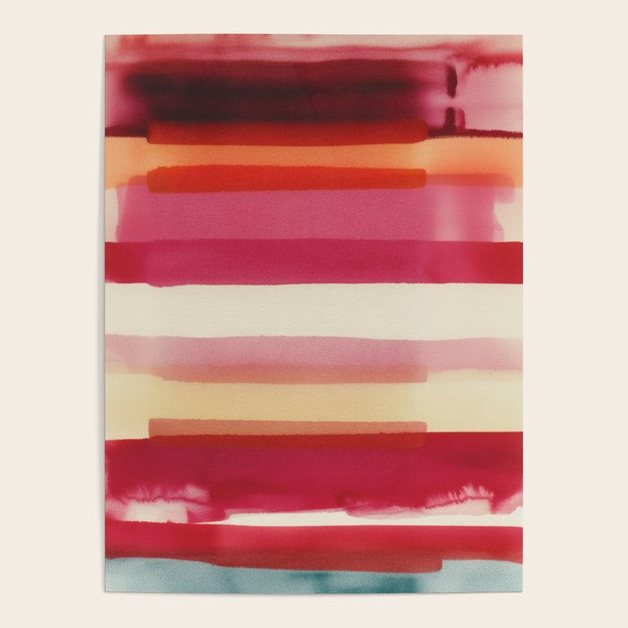 Watercolor Stripe Pattern in Warm Red Pink and Cream Poster Gallery Image 4