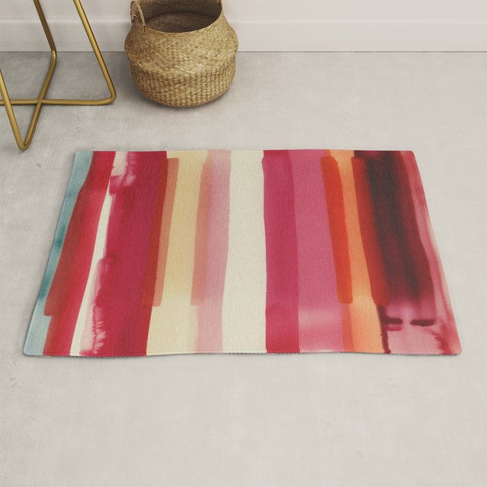 Watercolor Stripe Pattern in Warm Red Pink and Cream Rug Gallery Image 1