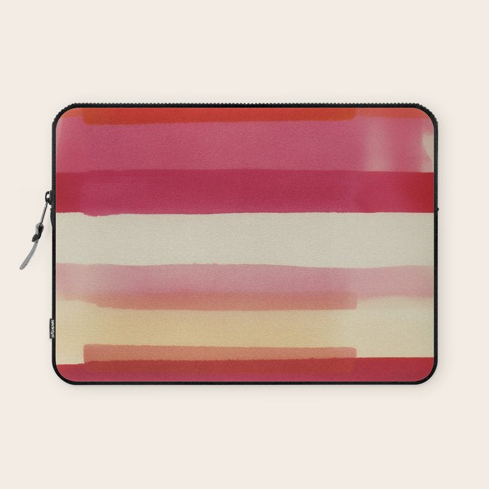 Watercolor Stripe Pattern in Warm Red Pink and Cream Laptop Sleeve Gallery Image 1