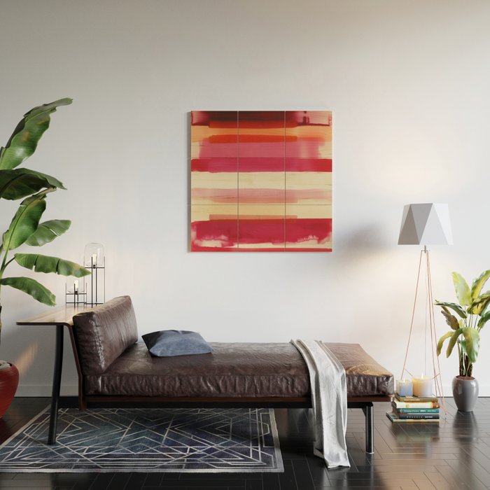 Watercolor Stripe Pattern in Warm Red Pink and Cream Wood Wall Art Gallery Image 2