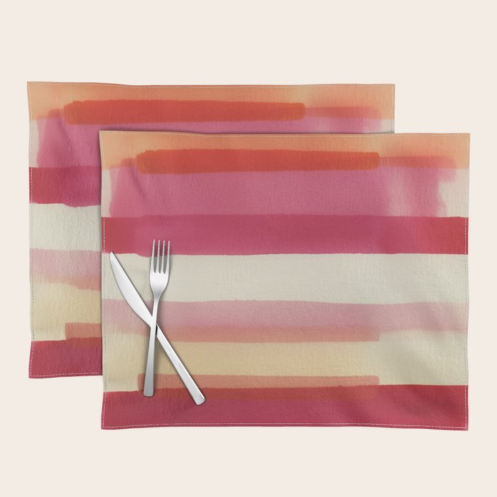 Watercolor Stripe Pattern in Warm Red Pink and Cream Placemat Gallery Image 1