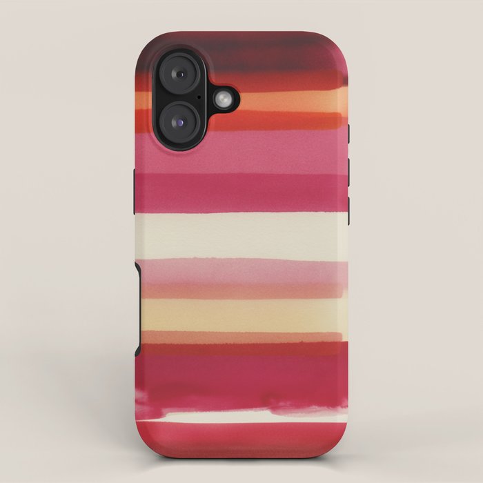Watercolor Stripe Pattern in Warm Red Pink and Cream iPhone Case Gallery Image 1