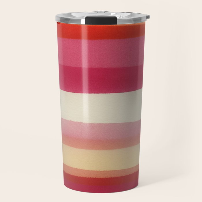Watercolor Stripe Pattern in Warm Red Pink and Cream Travel Mug Gallery Image 1