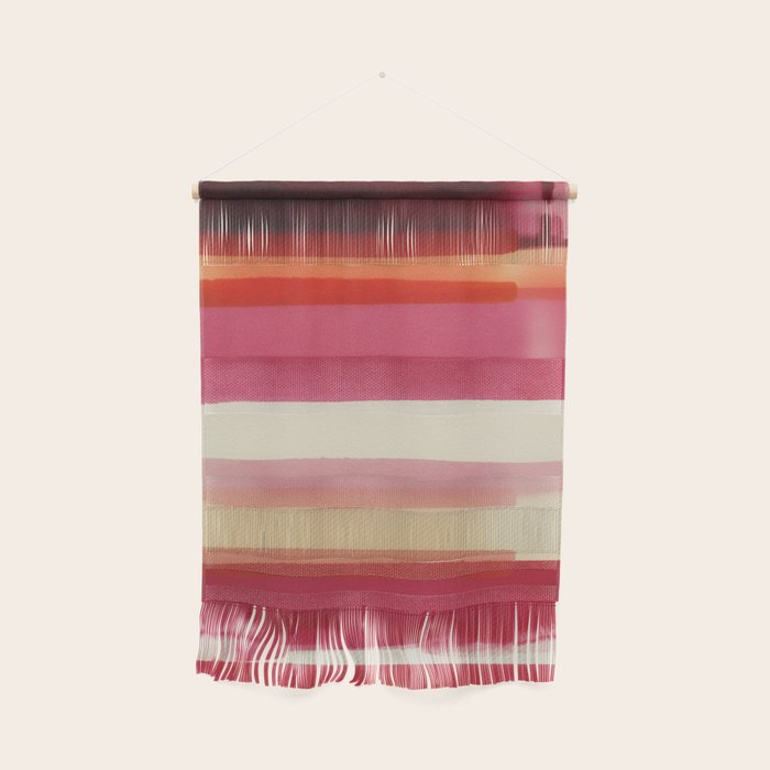Watercolor Stripe Pattern in Warm Red Pink and Cream Wall Hanging Gallery Image 1