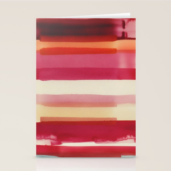 Watercolor Stripe Pattern in Warm Red Pink and Cream Stationery Card Gallery Image 1