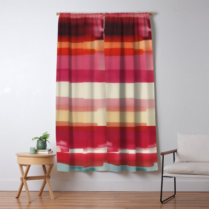 Watercolor Stripe Pattern in Warm Red Pink and Cream Window Curtain Gallery Image 5