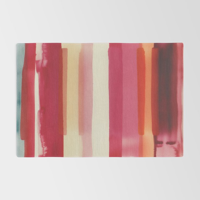 Watercolor Stripe Pattern in Warm Red Pink and Cream Rug Gallery Image 2