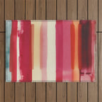 Watercolor Stripe Pattern in Warm Red Pink and Cream Outdoor Rug Gallery Image 1